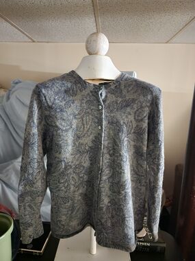 Tweeds Blue-Gray Paisley Lightweight Button-Front Shirt Jacket